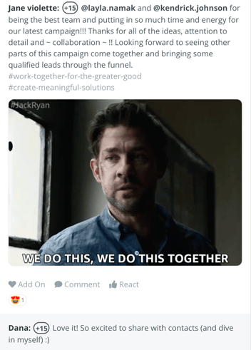 Bonusly bonus with a gif saying "we do this together"