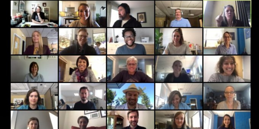 Various faces on a video conference call grid